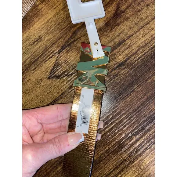 NWT Michael Kors Brown MK Logo Belt Gold Buckle Size Small - Picture 11 of 12